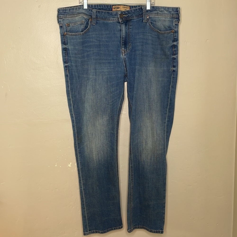 SEVEN7 Blue Jeans Straight Fit Comfortable 5 Pocket Style 40x32